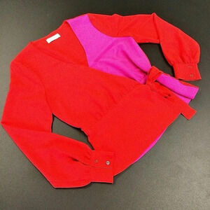 Bailey 44 Womens Hot Pink Red Colorblock V-Neck Nina Tie Wrap Top Blouse Medium
